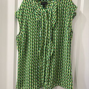 Worthington Vibrant Green and Blue Geometric Blouse